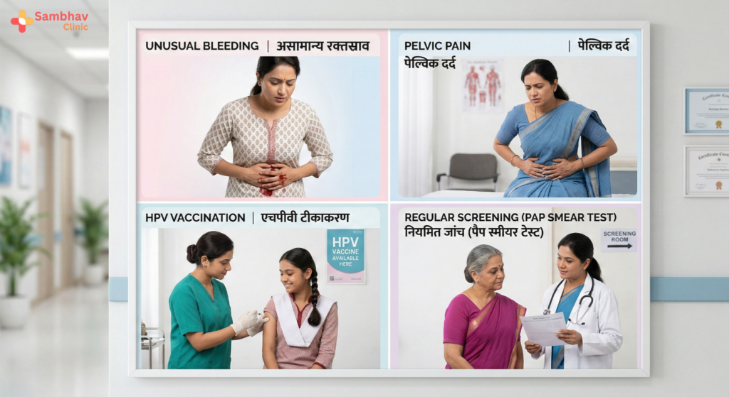 cervical cancer symptoms causes treatment in hindi